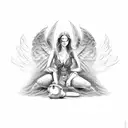 angel and devil sitting opposite each other, angel with devil traits and evil wi tattoo design idea