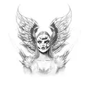 angel and devil sitting opposite each other, angel with devil traits and evil wi tattoo design idea