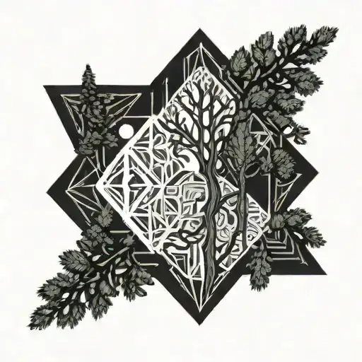 a will o wisp guy glowing in a pine forest  tattoo design idea