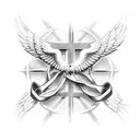Christian Cross with wings and ribbon with Family Forever inscription tattoo design idea
