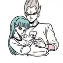 Bulma,vegeta e Trunks bebê abraçados  tattoo design idea