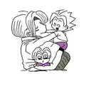 Bulma,vegeta e Trunks bebê abraçados  tattoo design idea