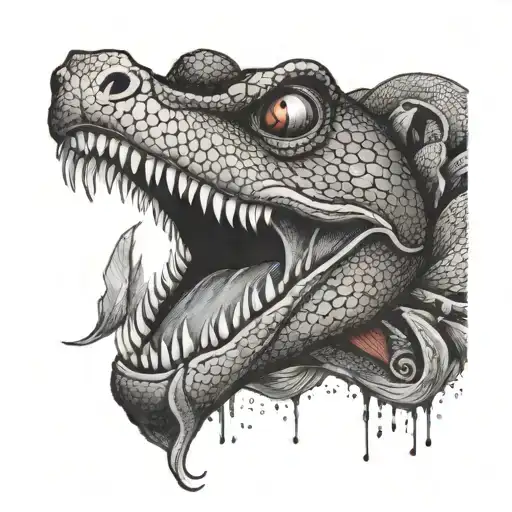 A red lip tattoo with a snake head sticking out of that lips as the tongue    tattoo design idea