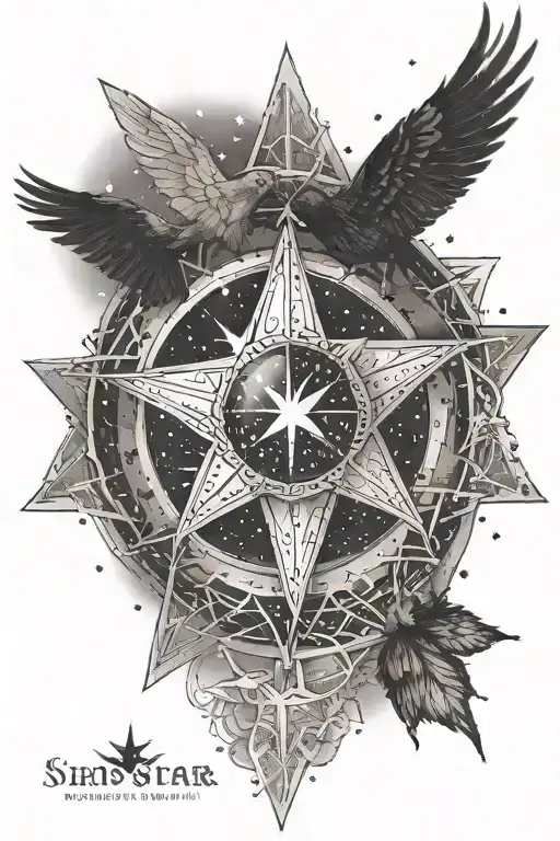 sirius star with orion's belt and a robyn bird   tattoo design idea