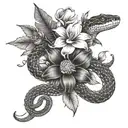 snake flowers tattoo design idea