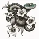 snake flowers tattoo design idea