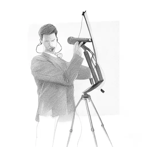 luis miguel figure with a stand old mic tattoo design idea