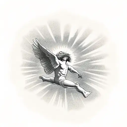 Icarus falling out of the sky looking through the clouds and seeing the sun as he falls to his end tattoo design idea