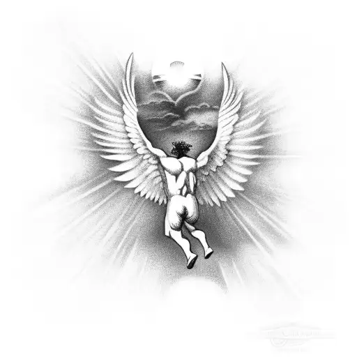 Icarus falling out of the sky peering through the clouds to see the sun as he falls to his imminent death tattoo design idea