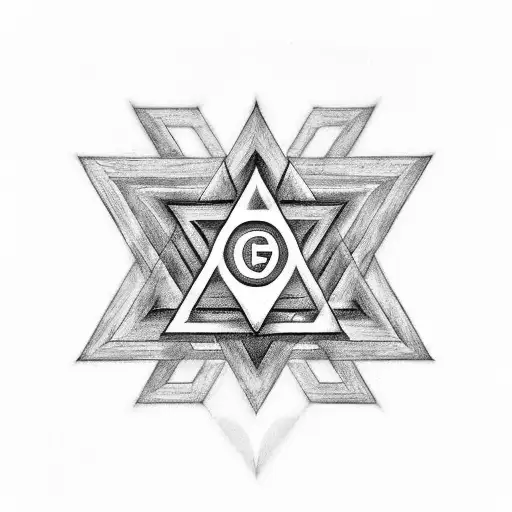 A minimalistic Star of David composed of geometric shapes, surrounded by palm trees and the letters ZL subtly incorporated tattoo design idea