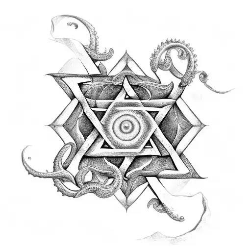 An intricate Star of David formed by waves and seashells, with the letters ZL hidden within the details tattoo design idea
