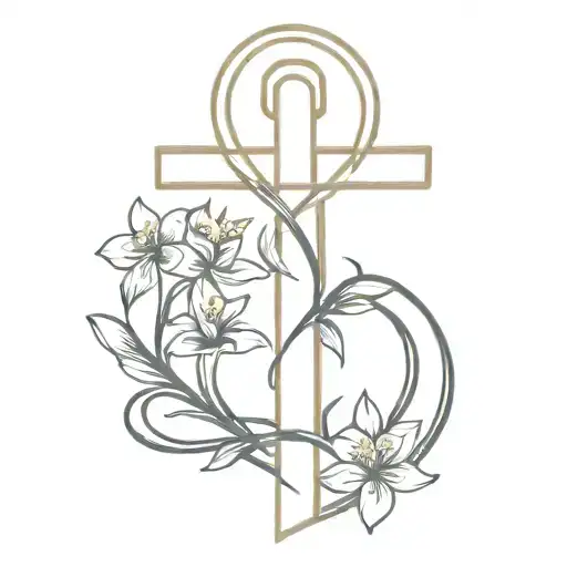 ankh with small flowers intertwined tattoo design idea