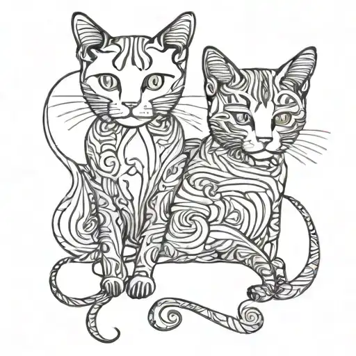 two cat outline intertwined  tattoo design idea