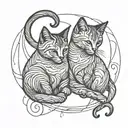 two cat outline intertwined  tattoo design idea