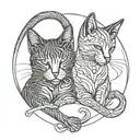 two cat outline intertwined  tattoo design idea