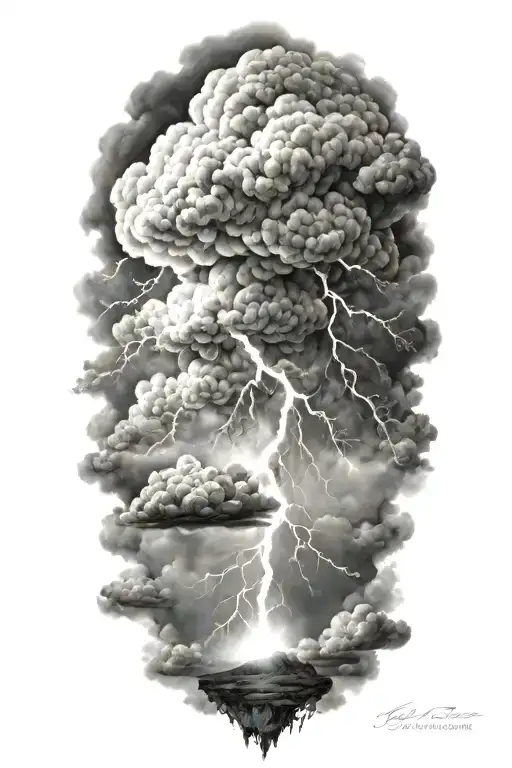 realistic lightning storm clouds black and white tattoo design idea