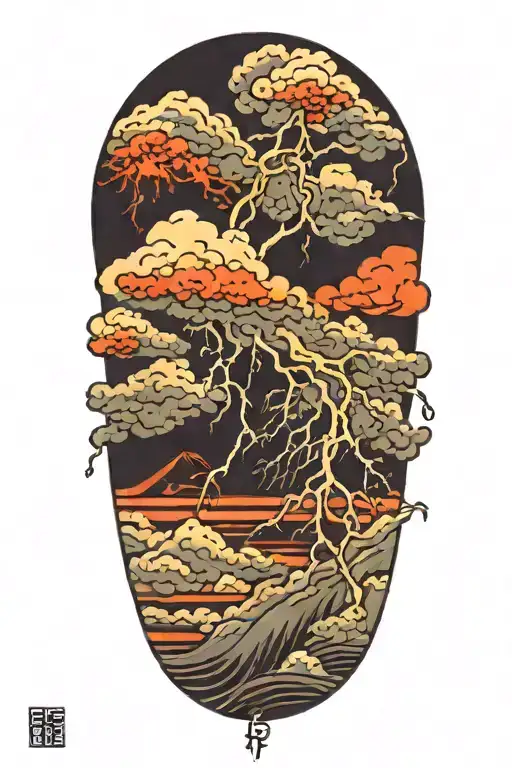 lightning storm clouds tattoo design idea