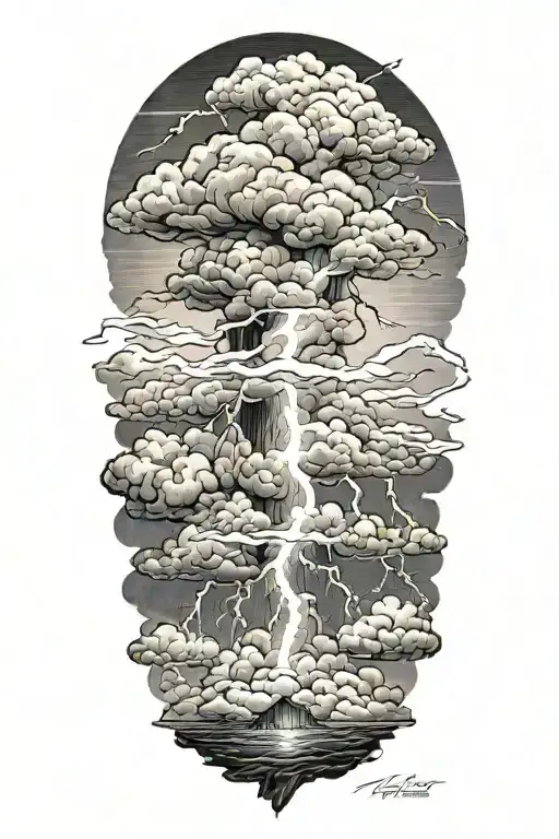 realistic lightning storm clouds tattoo design idea