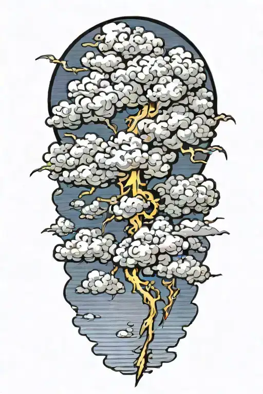 realistic lightning storm clouds tattoo design idea