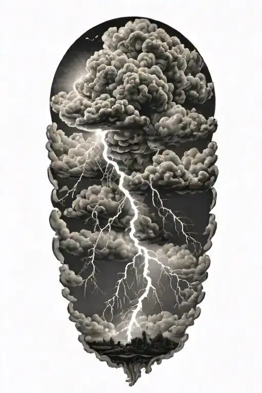 realistic lightning storm clouds black and white tattoo design idea