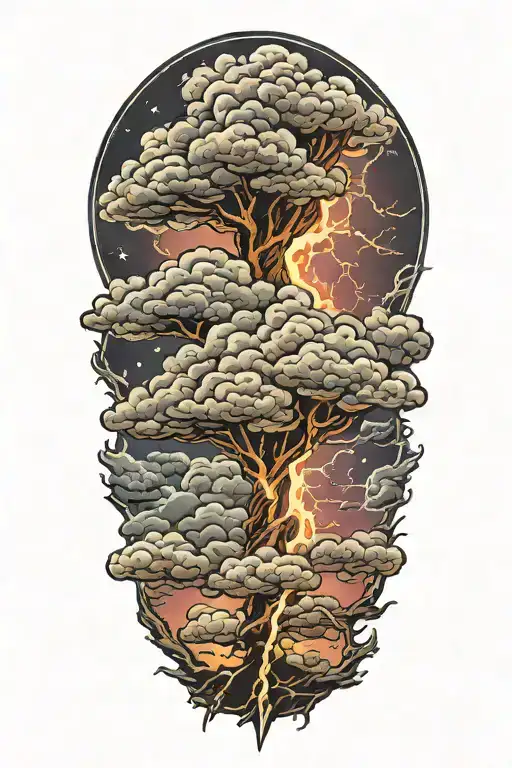 lightning storm clouds tattoo design idea