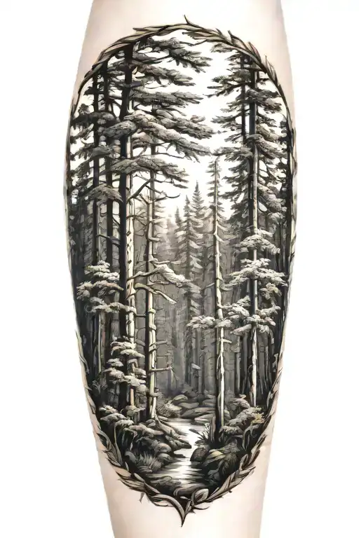 realistic forest landscape tattoo design idea