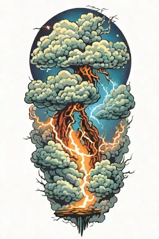 lightning storm clouds tattoo design idea