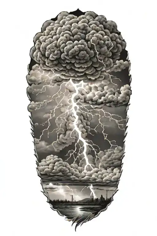 realistic lightning storm clouds black and white tattoo design idea