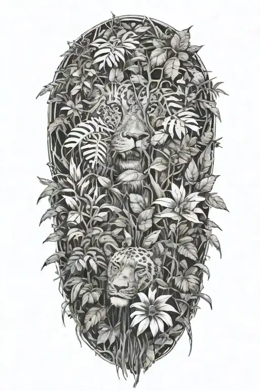 realistic jungle tattoo to be used as a background behind existing tattoo tattoo design idea