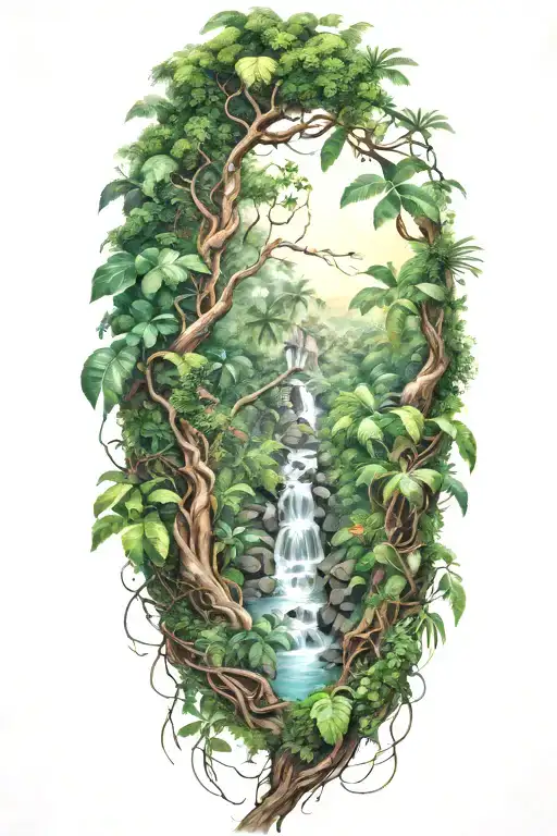 realistic jungle tattoo with no animals and only jungle and vines tattoo design idea
