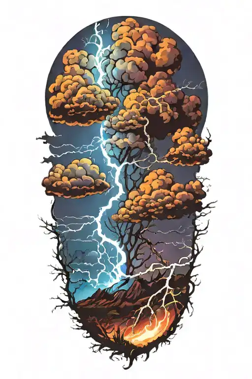 lightning storm clouds tattoo design idea