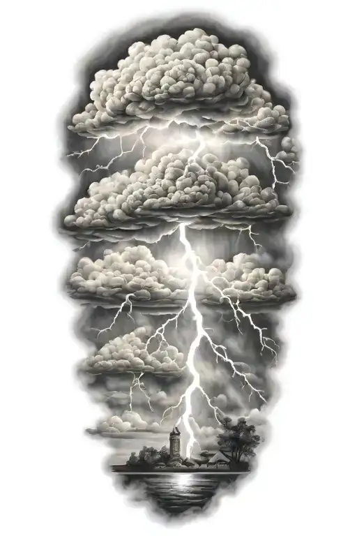 lightning storm clouds tattoo design idea