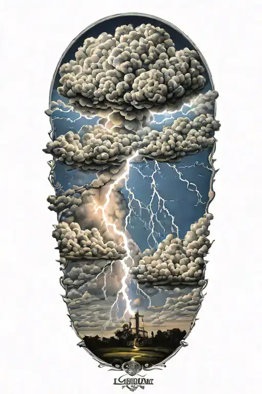 realistic lightning storm clouds tattoo design idea
