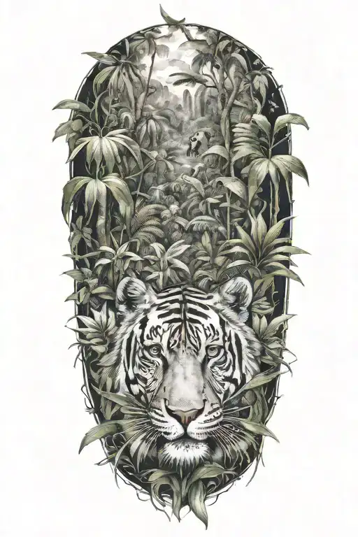 realistic jungle tattoo to be used as a background behind existing tattoo tattoo design idea