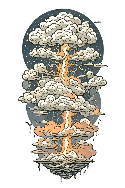 lightning storm clouds tattoo design idea