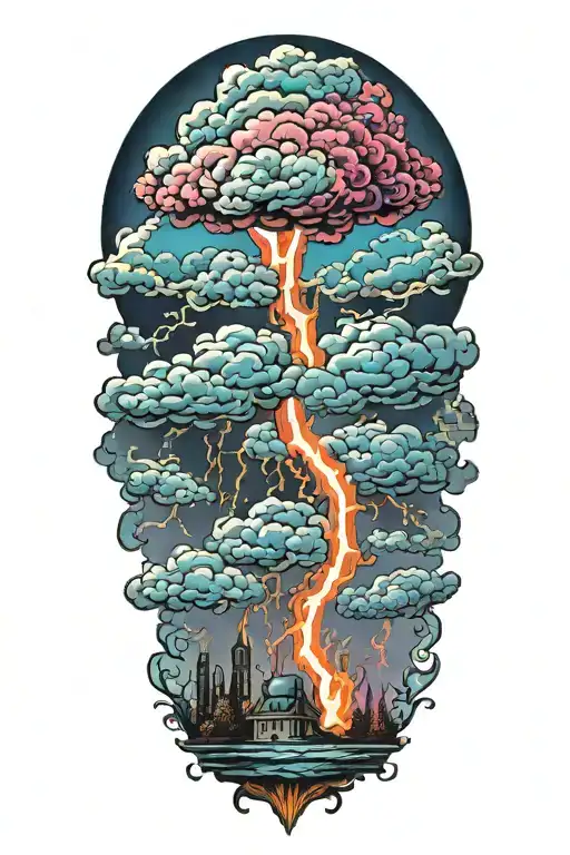 lightning storm clouds tattoo design idea