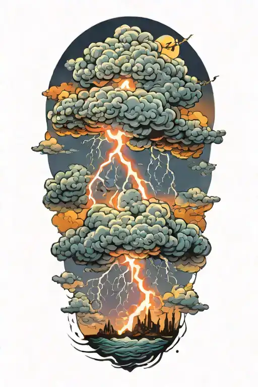 lightning storm clouds tattoo design idea