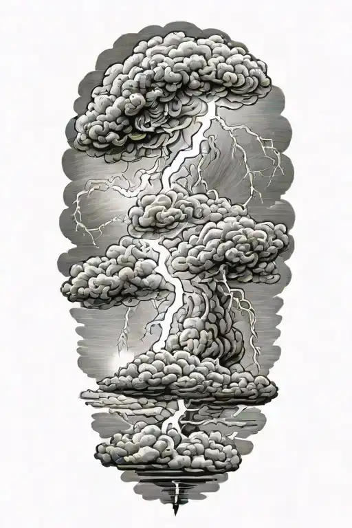 realistic lightning storm clouds black and white tattoo design idea