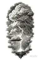 realistic lightning storm clouds black and white tattoo design idea