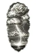 realistic lightning storm clouds black and white tattoo design idea