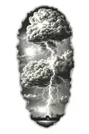 realistic lightning storm clouds black and white tattoo design idea