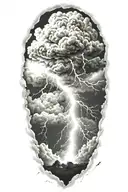 realistic lightning storm clouds black and white tattoo design idea