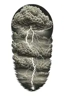 realistic lightning storm clouds black and white tattoo design idea