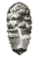 realistic lightning storm clouds black and white tattoo design idea