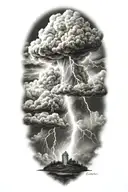 realistic lightning storm clouds black and white tattoo design idea