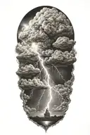 realistic lightning storm clouds black and white tattoo design idea