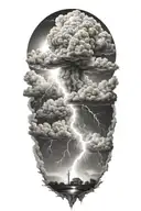 realistic lightning storm clouds black and white tattoo design idea