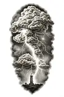 realistic lightning storm clouds black and white tattoo design idea