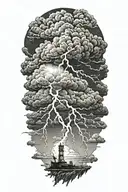 realistic lightning storm clouds black and white tattoo design idea