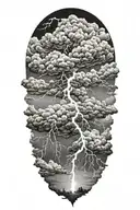 realistic lightning storm clouds black and white tattoo design idea